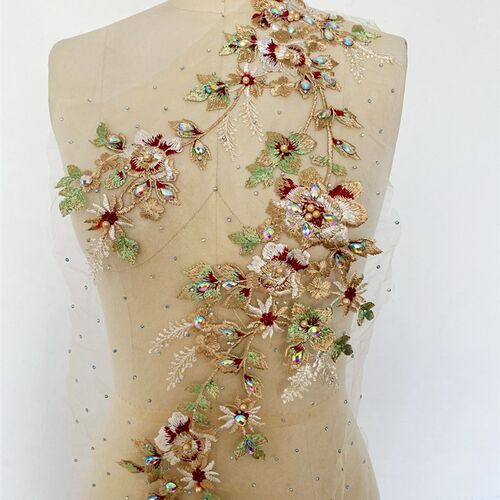 27#彩色刺绣布贴钉珠水钻贴花补丁服装设计花片辅料U 蕾丝花边配