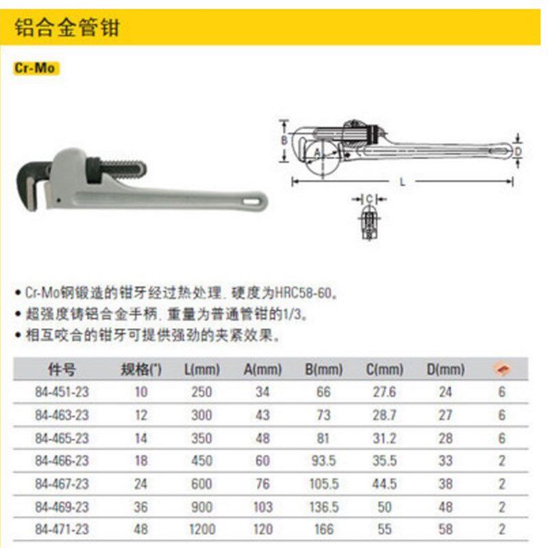 Stanley史丹利工具 铝合金管子钳 10/12/14/18/24/36/48寸