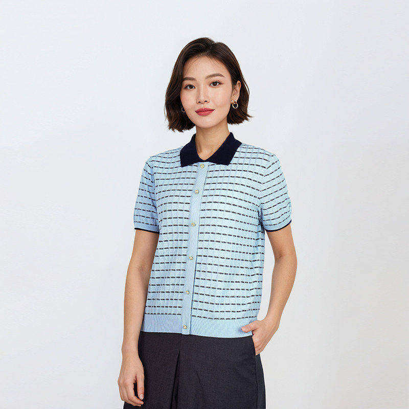 【大潘专享】女款条纹网格时尚夏毛针织衫