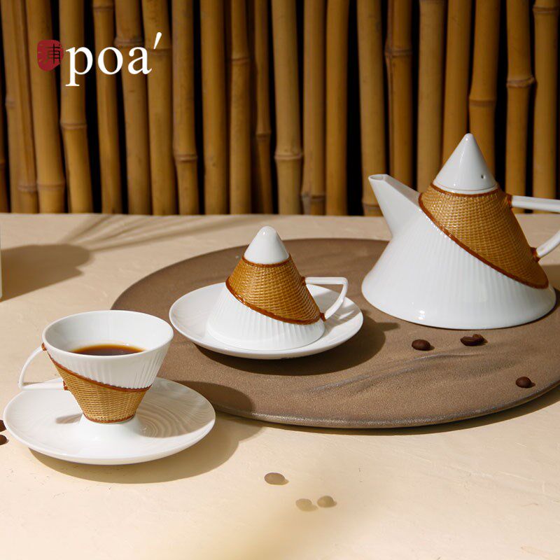 浦poa竹丝扣瓷手工非遗竹编竹立杯茶壶中西结合咖啡对杯