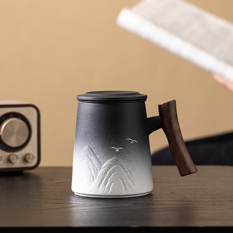 陶瓷泡茶杯大容量个人专用带盖过滤办公室家用茶水分离杯礼品定制