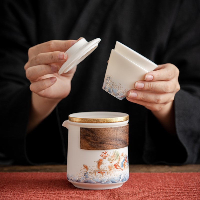 唐舍中国风旅行茶具套装羊脂玉瓷快客杯一壶二杯白瓷泡茶壶便携式