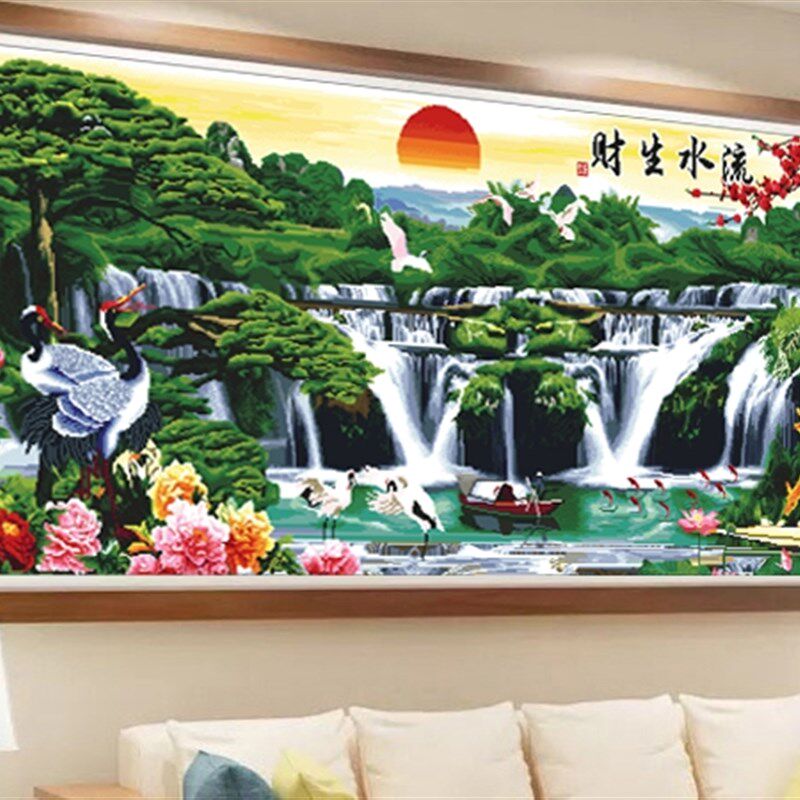 绣好的十字绣成品新款迎客松流水生财九鱼图聚宝盆蒸蒸日上满绣画