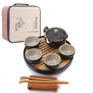 龙浔日式黑陶功夫茶具套装整套便携包干泡陶瓷办公室简约茶盘家用