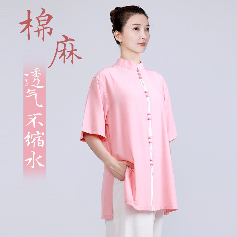 2026新款小和山太极服女洋气棉麻亚麻太极拳练功服男夏季服装短袖图片