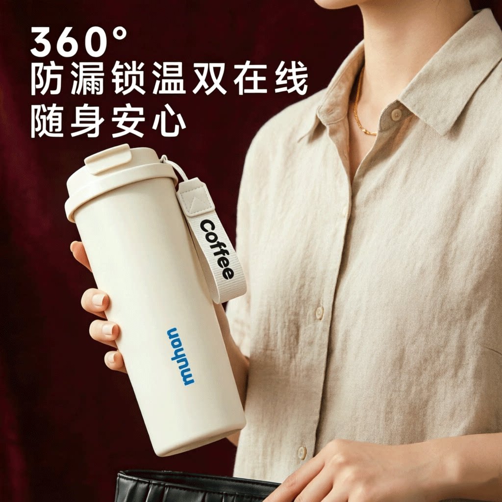 沐韩不锈钢大容量便携保温杯图片
