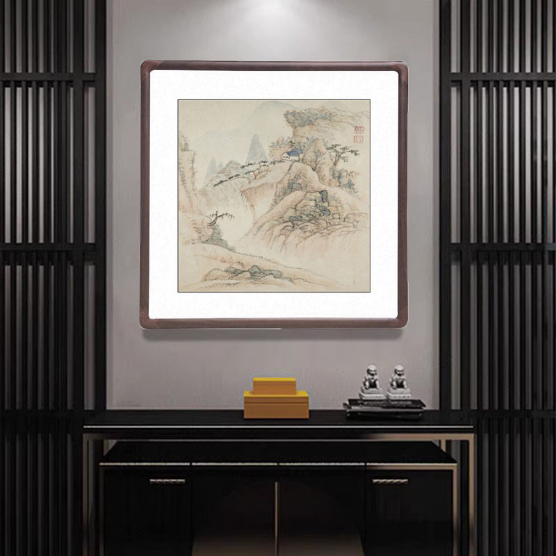 石涛国画山水画玄关走廊过道斗方形字画中式客厅装饰画办公室挂画