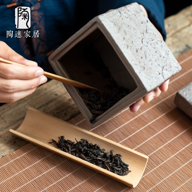 陶迷无忧粗陶茶叶罐家用窑变陶瓷醒茶罐大容量储物罐功夫茶具配件