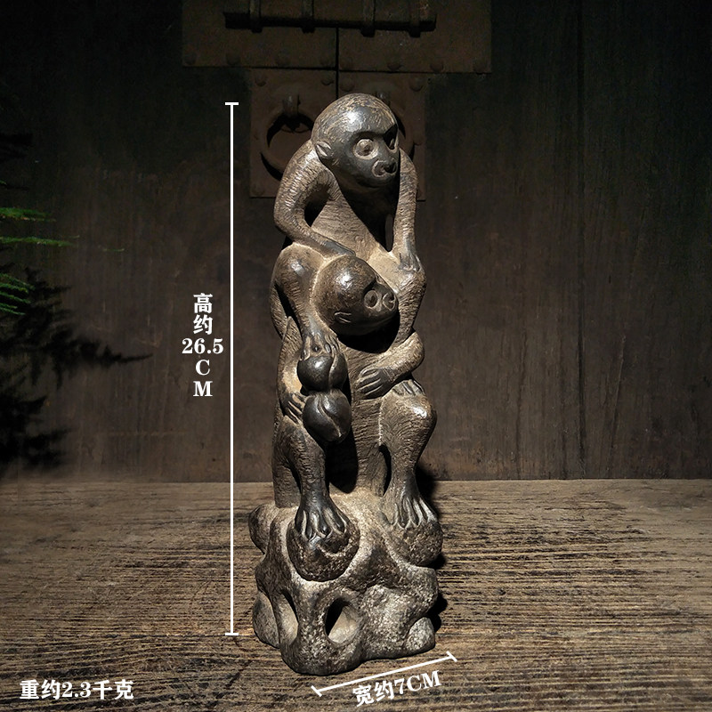 仿古石雕青石民俗怀旧辈辈封侯拴马桩中式复古摆设摆件收藏品包邮