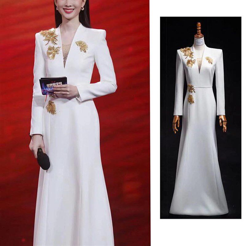 2025新款主持人晚礼服裙女正式场合轻奢小众大合唱演出服司仪服装