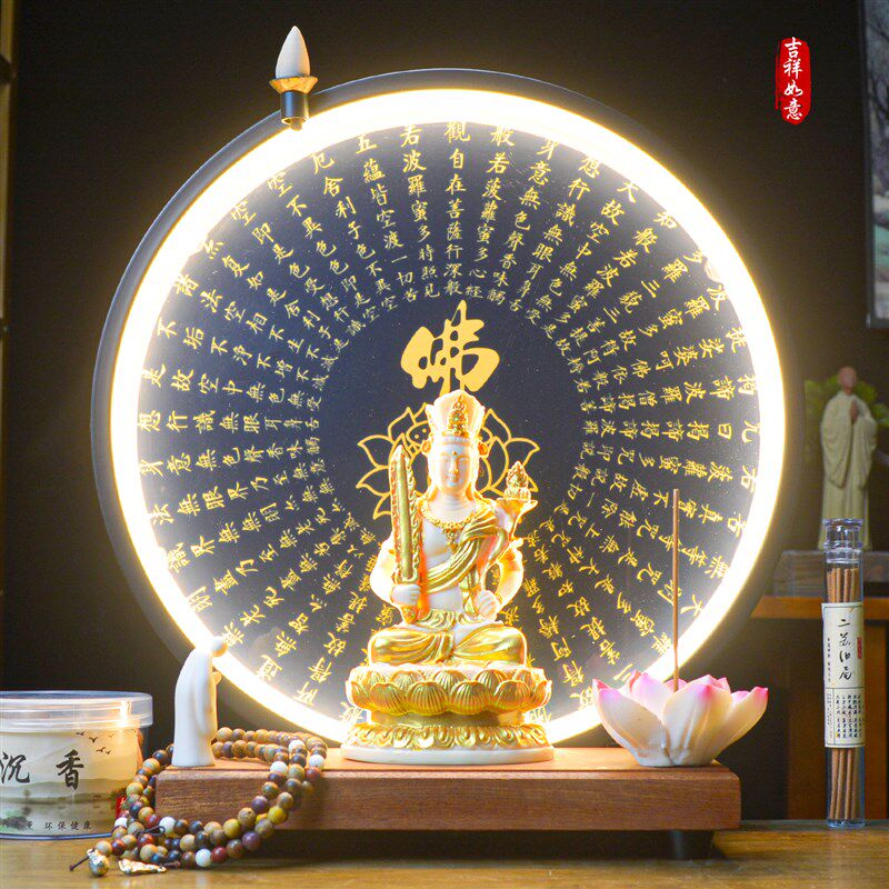 虚空藏菩萨本命佛摆件属虎属牛生肖守护神客厅家用供奉佛像背景灯