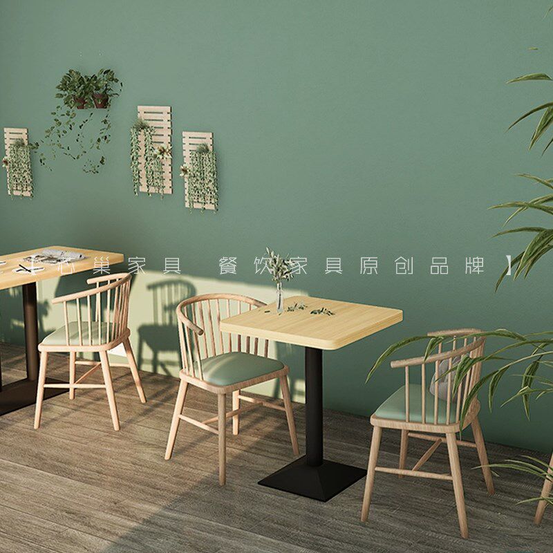 实木奶茶店桌椅桌椅餐饮商用简约清新小吃店麻辣烫蛋糕甜品店桌椅