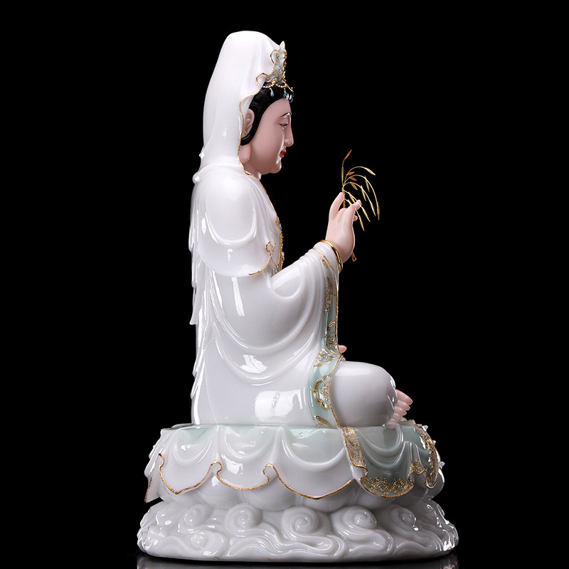 汉白玉观音菩萨家用坐莲观音佛像石雕娑婆三圣白衣观世音镇宅摆件