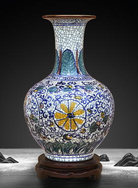 景德镇陶瓷中式仿古官窑手绘花瓶工艺品客厅摆件家居博古架装饰品
