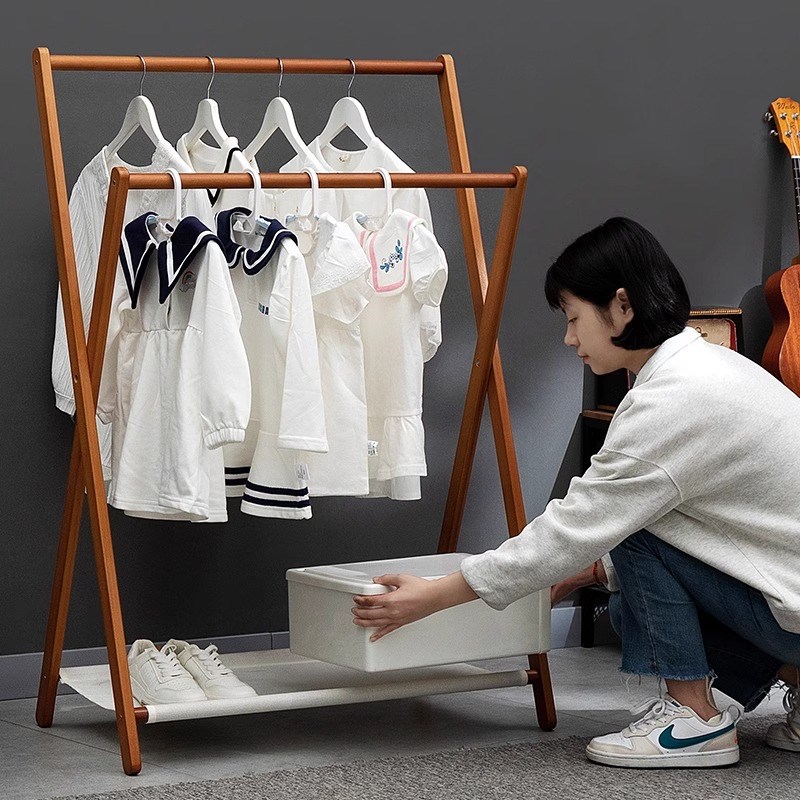 折叠衣帽架宝宝儿童挂衣架落地卧室床边晚上放衣服神器置物架收纳