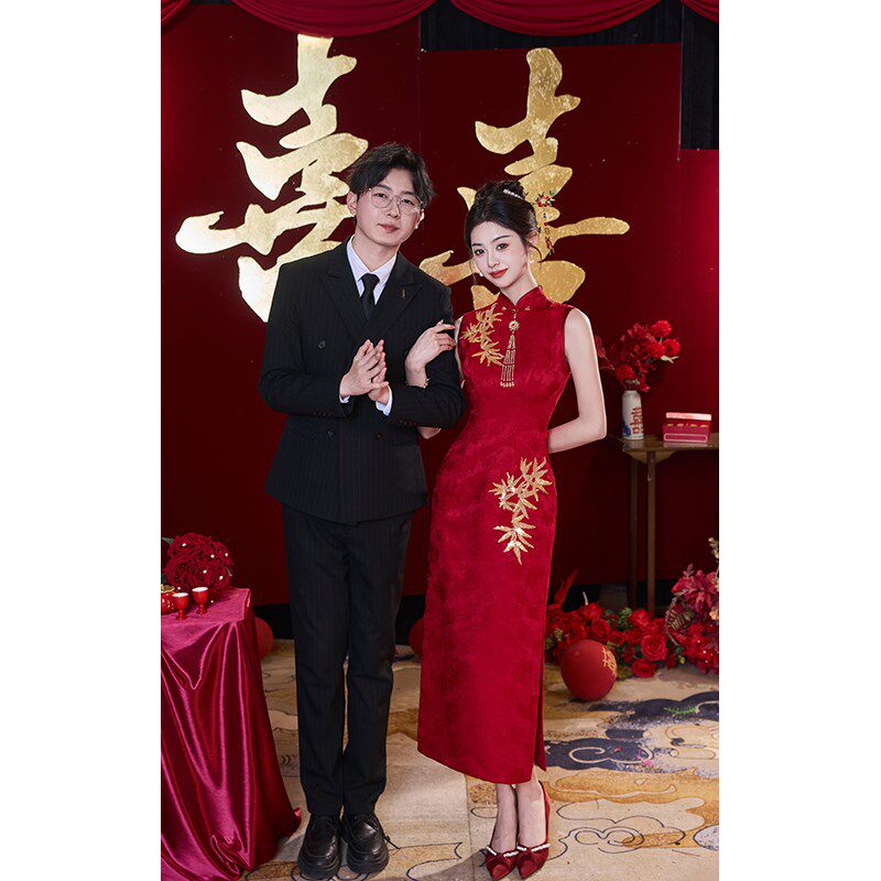桃花源旗袍新款女新娘敬酒服迎宾订婚送接亲晨袍婚宴拍照影楼回门