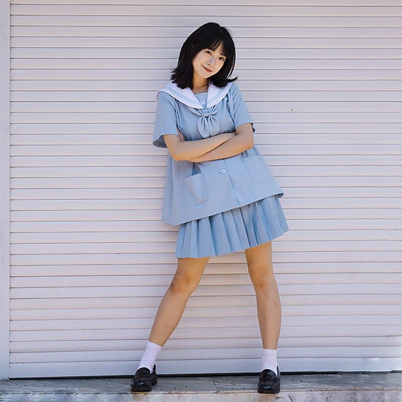 酒诗长安道JK幼稚园短袖制服套装 夏日水兔兔 海军领女夏学院风