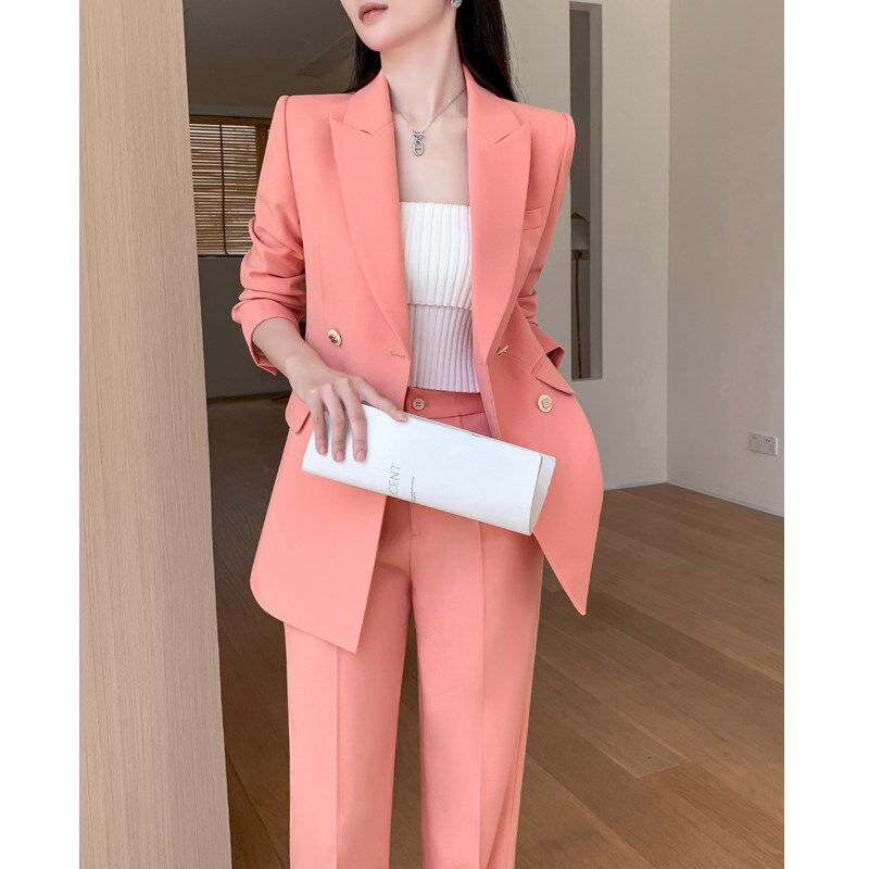 休闲西装套装女2024新款轻奢高级感职业装ol气质正装粉色西服外套