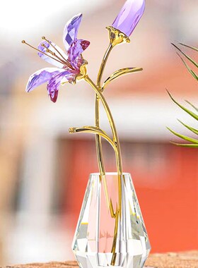 简约水晶百合花姹寂风家居客厅桌面摆件品送母亲婆婆轻奢生日礼物