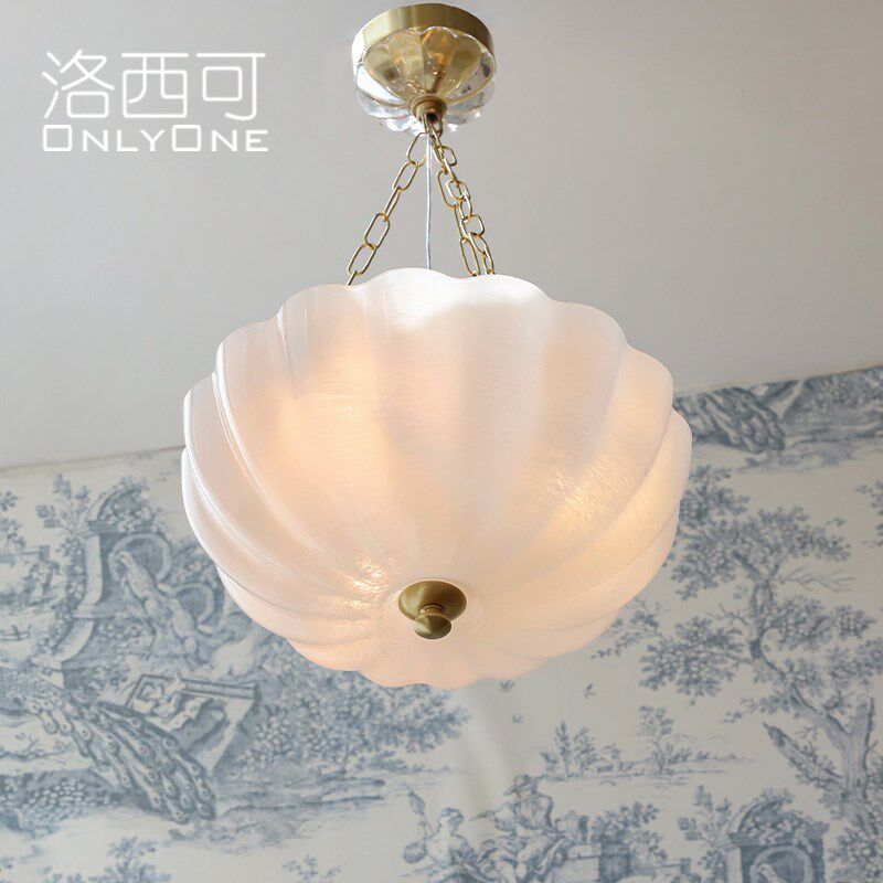 洛西可 简约白色云石纹玻璃吊灯 法式美式卧室餐厅衣帽间艺术灯具