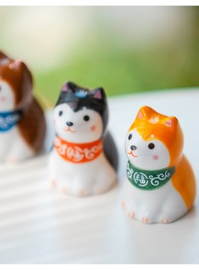 日式卡通柴犬陶瓷小狗动物家居摆饰招财狗三只套装萌宠装饰工艺礼