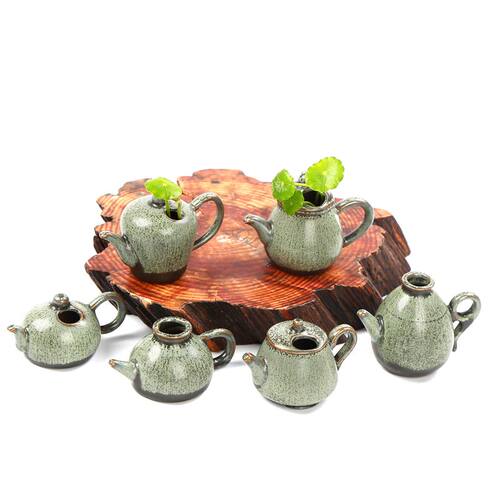 迷你水培花插花瓶陶瓷绿釉茶壶花器桌面摆件复古简约手工个性时尚