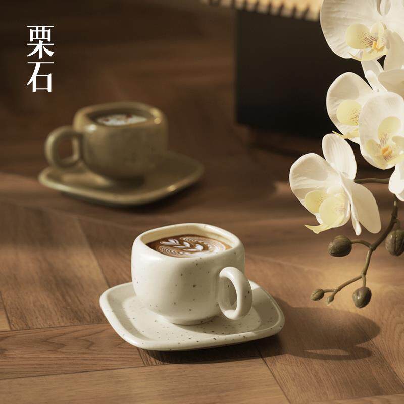 栗石【素韵】复古高级感墨点陶瓷咖啡杯碟家用下午茶杯拿铁早餐杯