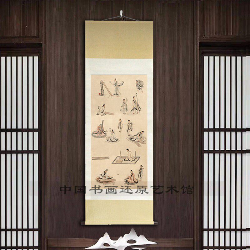 斫琴图古琴制作装饰画 玄关装饰琴画挂轴新中式绢本复制画