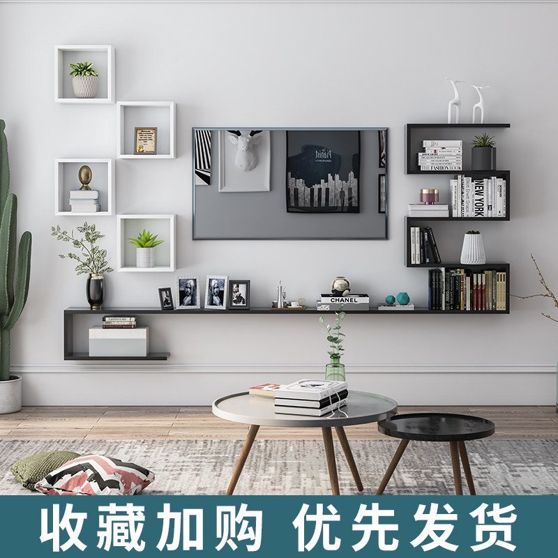 电视柜背景墙装饰架子客厅创意墙上置物架卧室简约壁挂实木吊柜