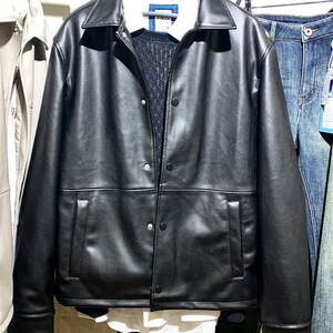 柜429!春季新品男装仿皮革效果夹克ZA8281345 800男宽松皮衣外套