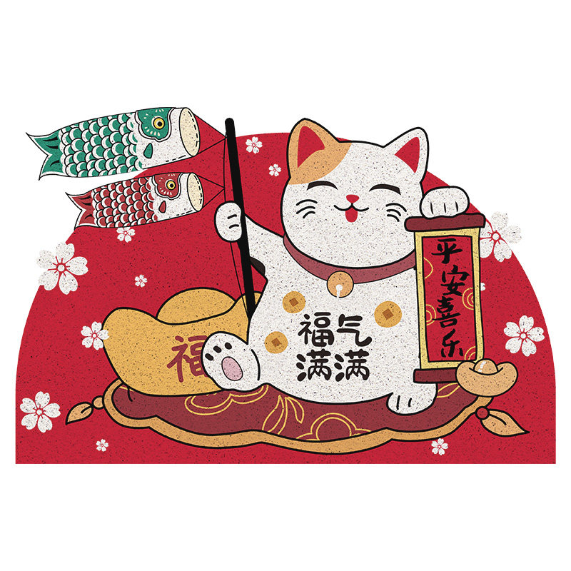 招财猫入户门地垫出入平安门口地毯红色脚垫进门垫子家用丝圈门垫