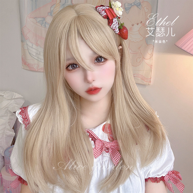AG假发女长直发网红jk中长发自然斜刘海逼真头皮全头套lolita假发