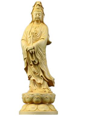 荷叶莲花自在观音大士木雕摆件实木送子菩萨鱼篮骑龙净瓶家居玄关