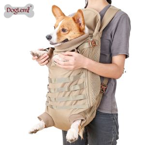 doglemi中型狗柯基包 透气加厚双肩带中型犬便捷两侧拉链战术背包