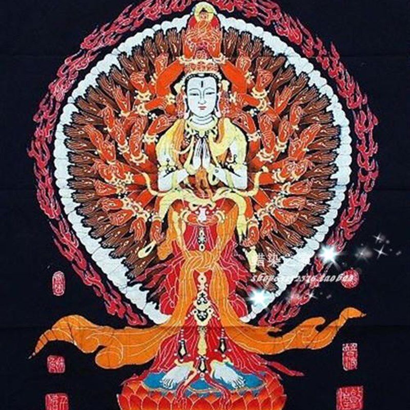 蜡染画 贵州苗族手工蜡染 民族特色蜡染 装饰壁挂 千手观音116*93