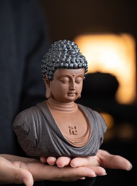 新中式释迦摩尼佛像摆件如来佛头陶瓷工艺品禅意家居玄关桌面装饰