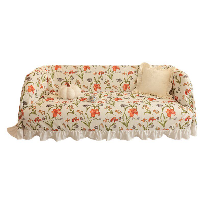 莫奈印象法式碎花沙发套全盖万能荷叶边夏季盖布巾四季防滑坐垫罩