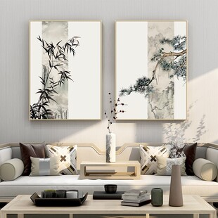 客厅松竹梅迎客松岁寒三友装饰画挂画三联画新中式定做玄关背景墙