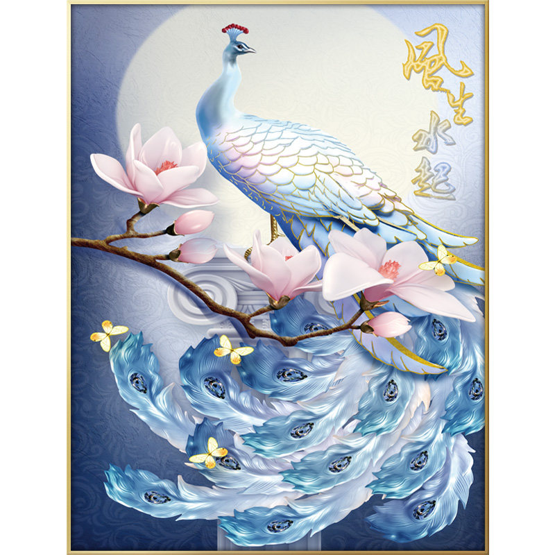 2022新款孔雀挂画简约入户正对门竖版招财玄关装饰画走廊过道壁画