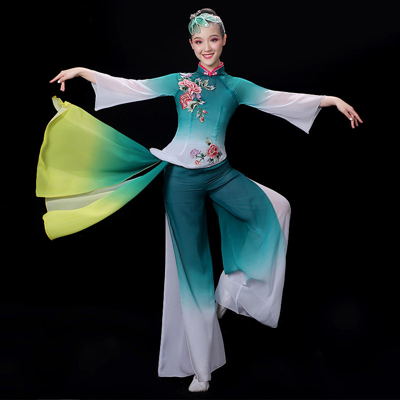 秧歌服装新款套装2021新款雪纺飘逸中老年扇子舞手绢广场舞演出服