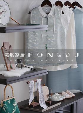 样板房间衣帽间衣柜梳妆台衣服道具装饰品摆件新中式鞋帽包包组合