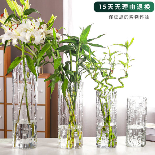 特大号落地富贵竹花瓶摆件玻璃透明水养水培直筒家用客厅插花装饰