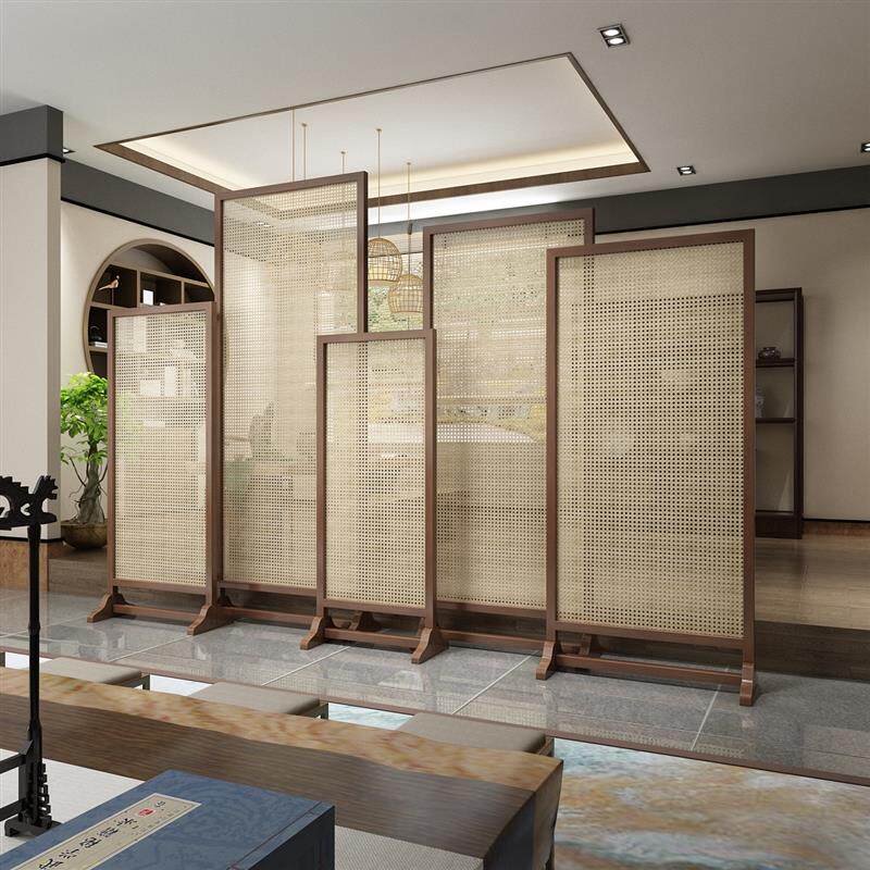 藤编实木屏风办公室大堂客厅售楼部隔断酒店遮挡背景玄关定做座屏