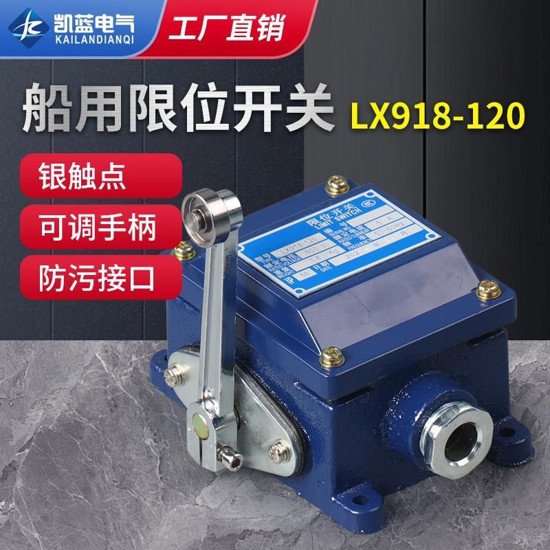 重型船用LX918-120行程开关500V5A树脂防水防腐限位开关手柄可调