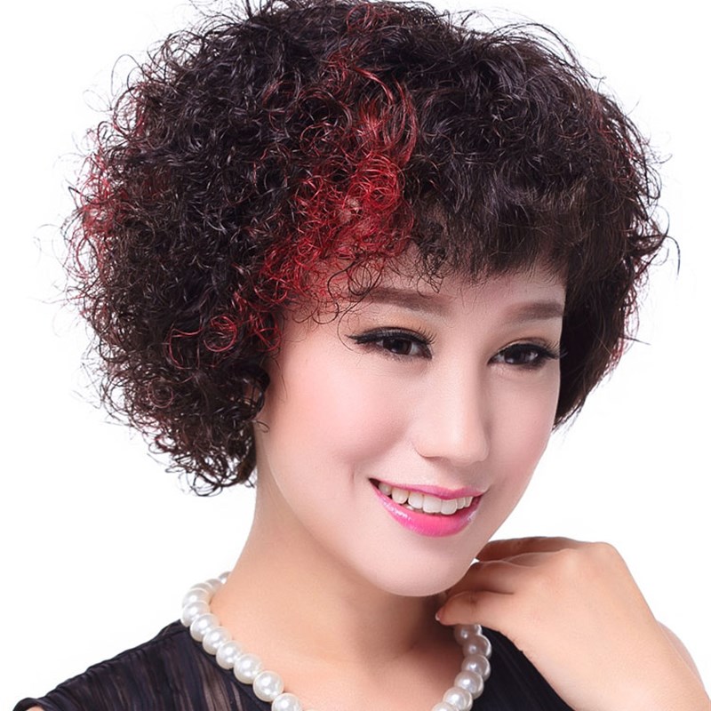 佳秀逼真妈妈假发短发女真发轻薄蓬松时尚女士中老年假发短卷发