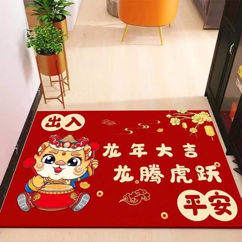入户门地垫2026马年迎春喜庆红色硅藻泥地垫防滑耐磨大门口地毯垫