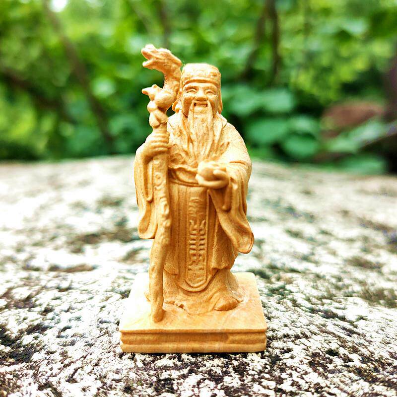 黄杨木手工雕刻土地公摆件+福德正神佛像+中式木雕神像迷你摆饰