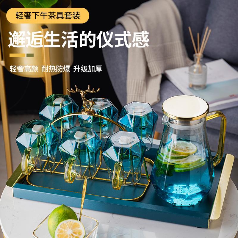 轻奢耐高温水杯玻璃杯家用待客大容量茶具带把茶杯杯子家庭套装