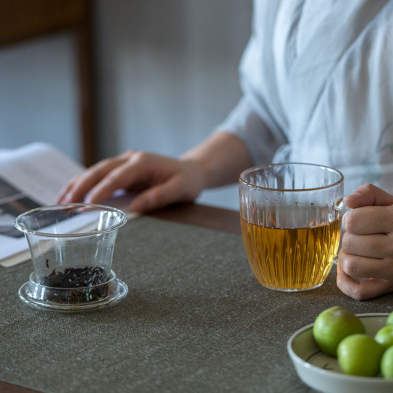 中式耐热玻璃杯带把带盖茶水分离过滤泡茶杯家用水杯透明花茶杯子