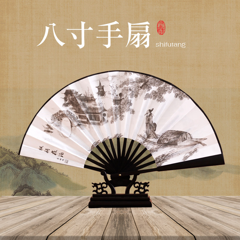 夏季折扇中国风8寸古风随身男女式扇子定制八寸折叠全竹绢布纸扇图片